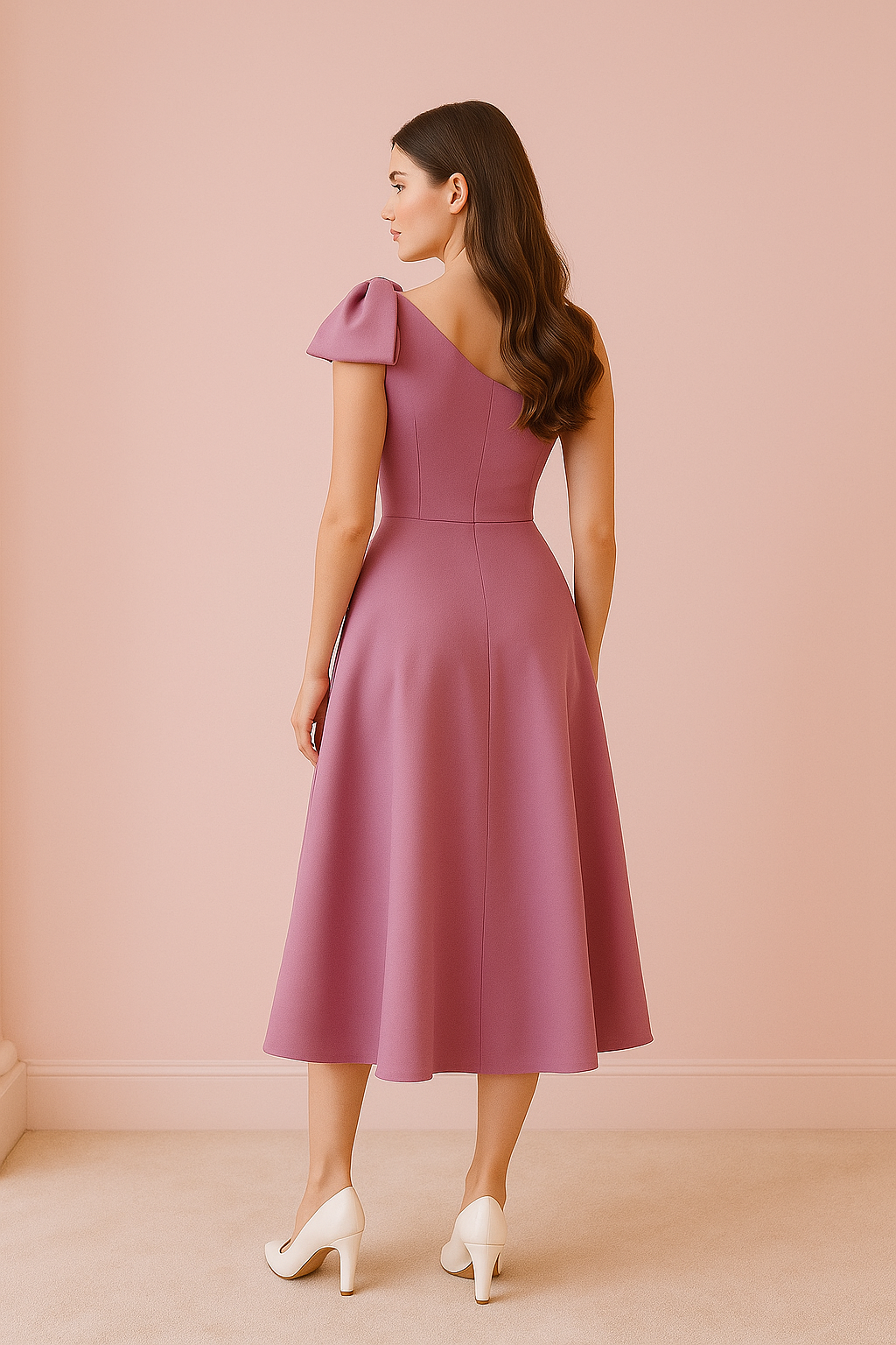 Guest midi dress with flare and bow detail
