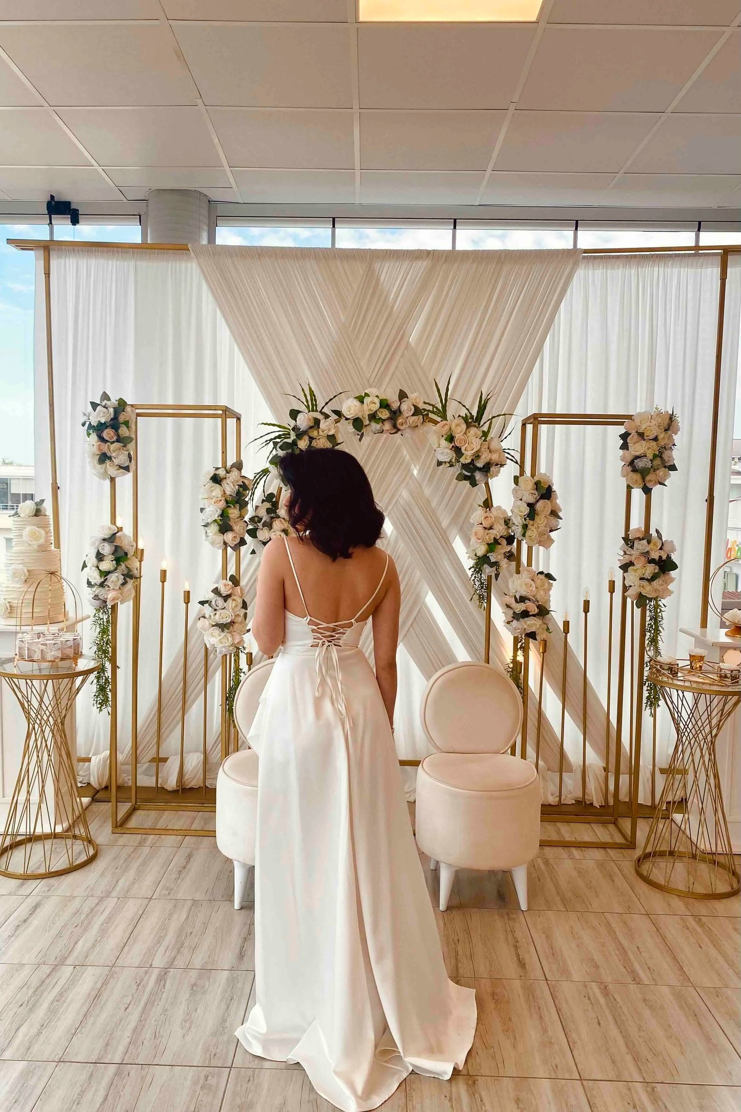 Off-white corset-style wedding dress