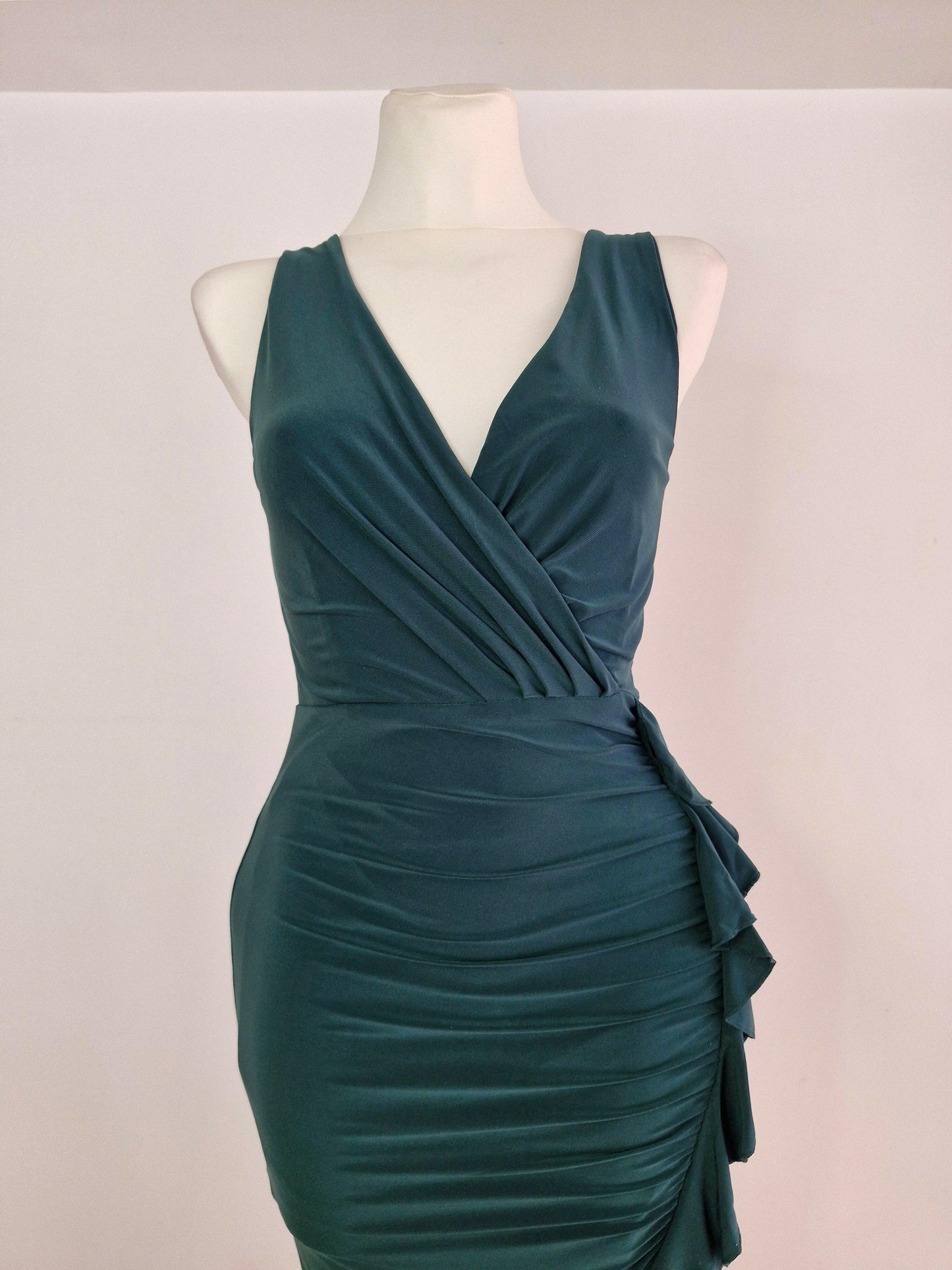 Long guest dress with ruffle detail
