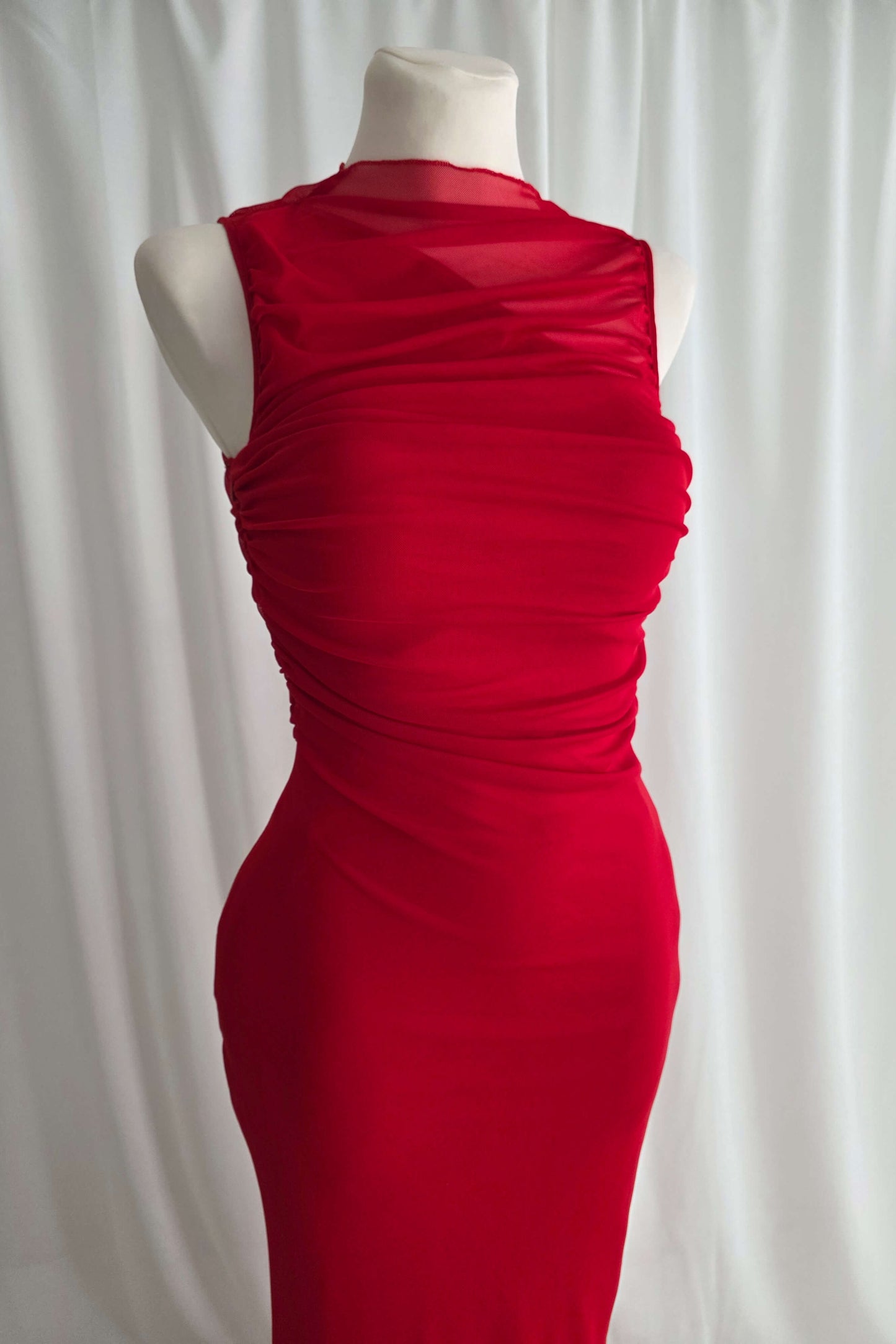 Red draped guest party dress