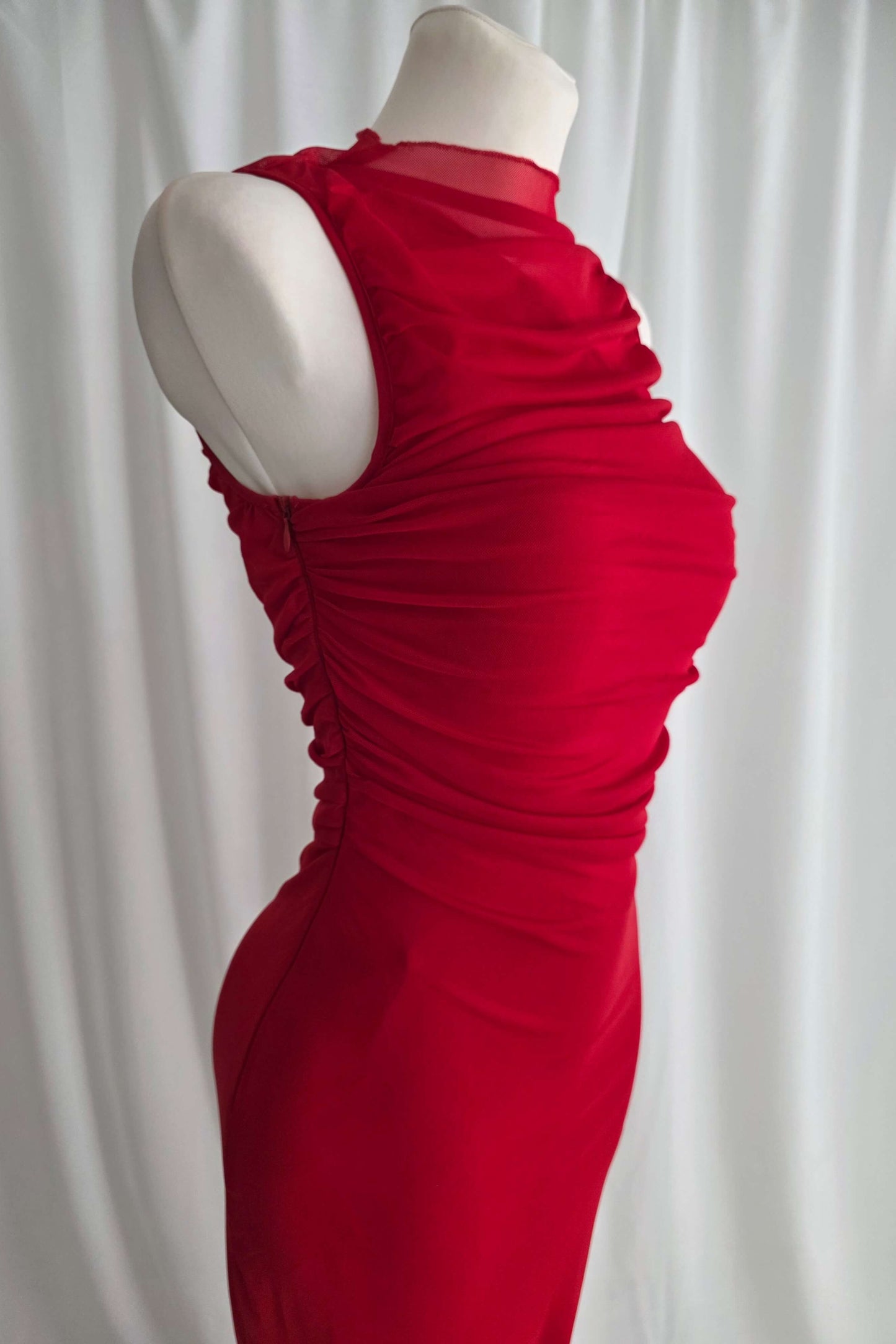 Red draped guest party dress