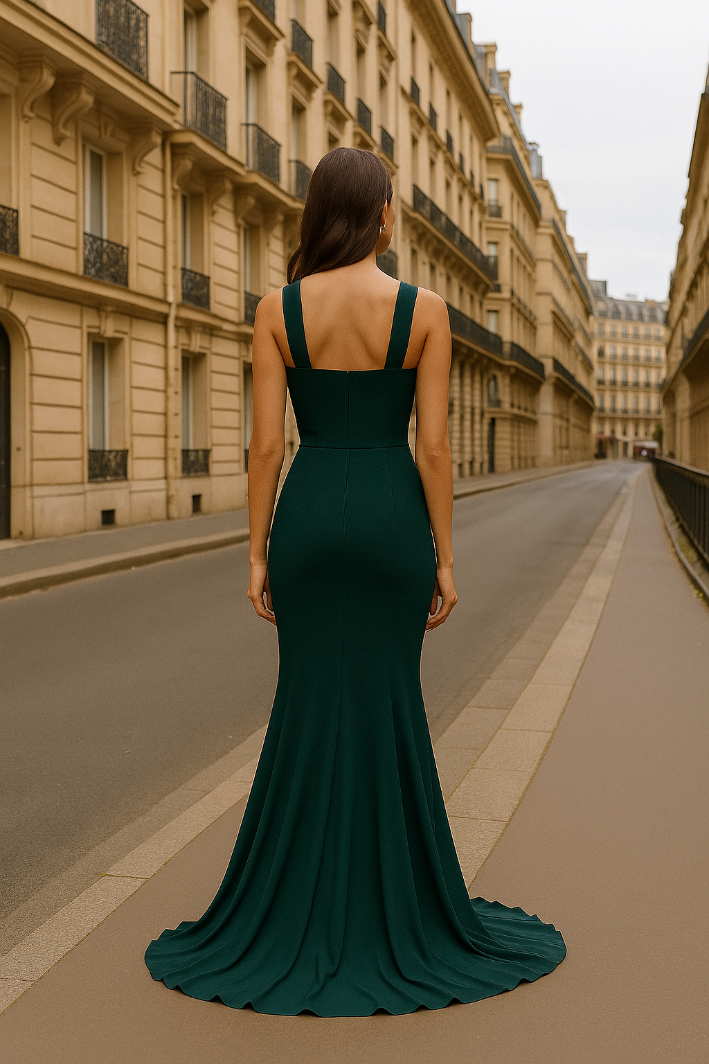 Long guest dress with ruffle detail