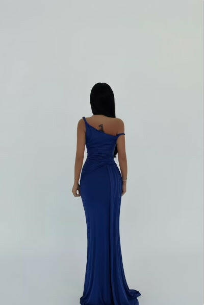 Long cobalt blue party dress