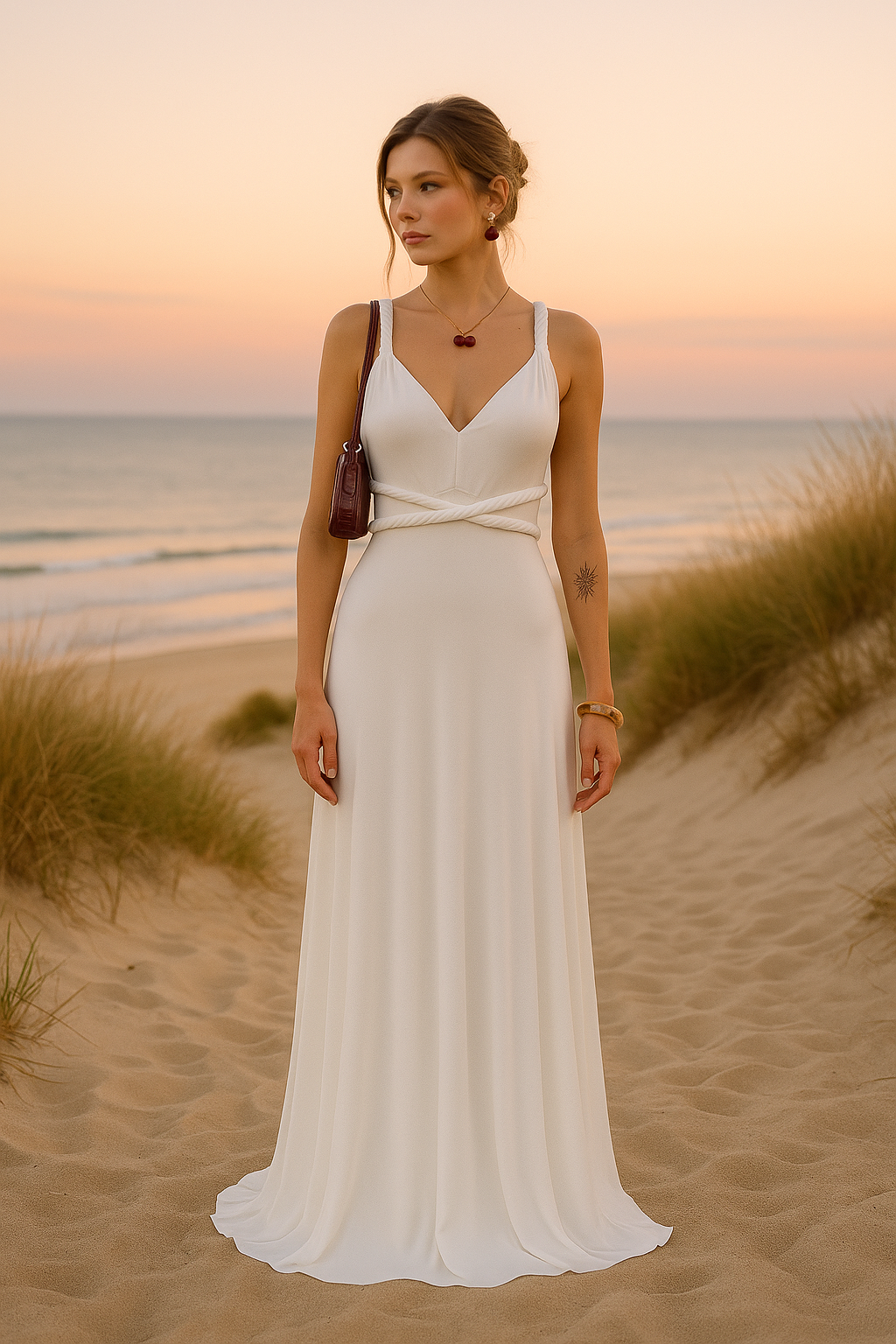 Long white multi-way dress with crossed back