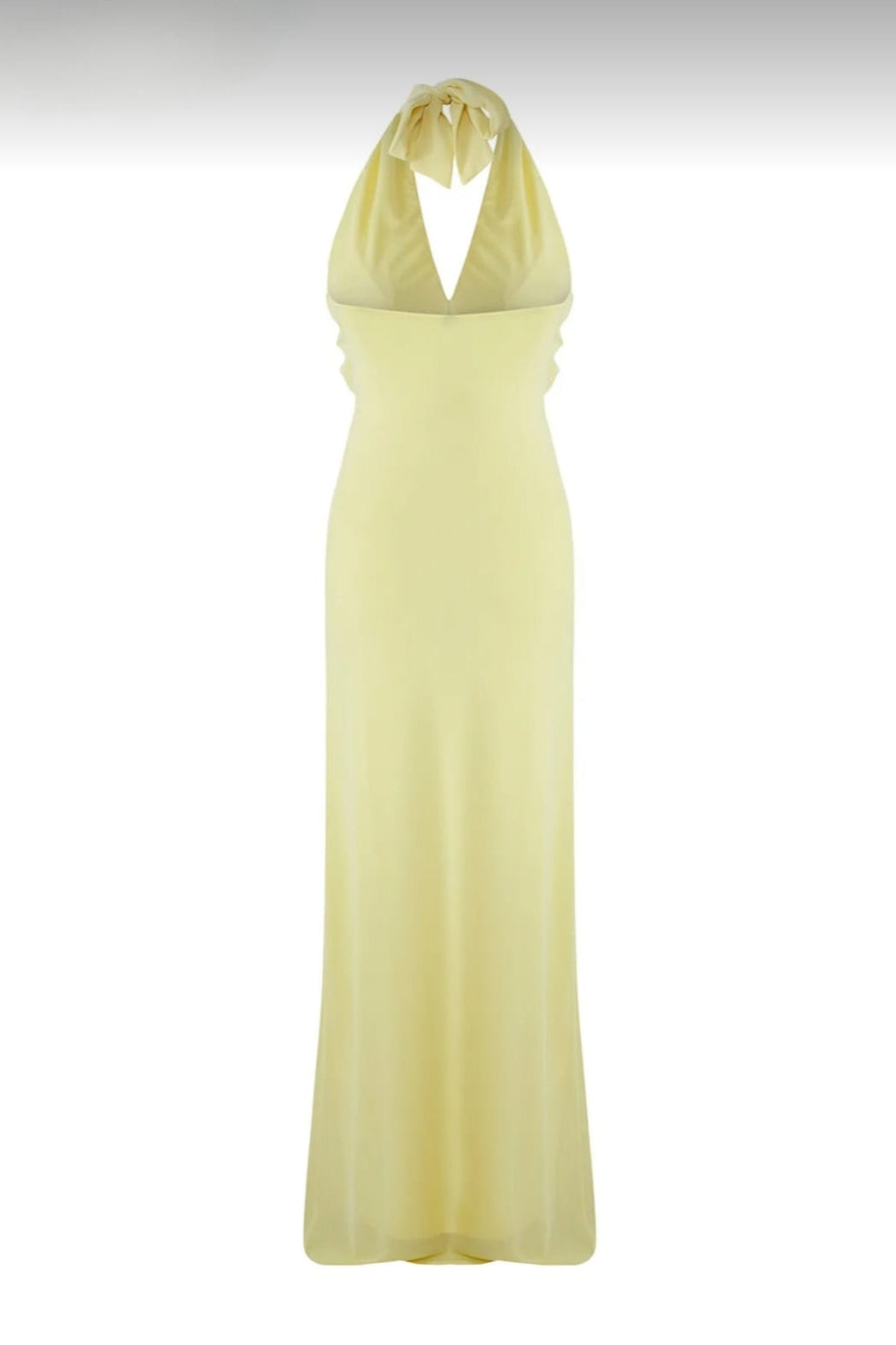 Pastel yellow dress with ruffles and halter neck