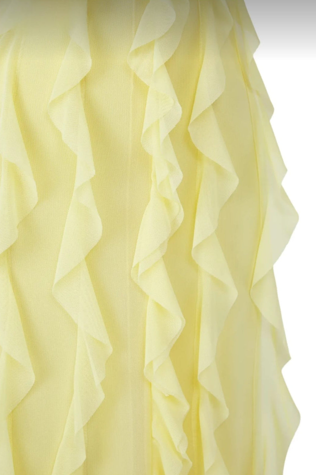 Pastel yellow dress with ruffles and halter neck