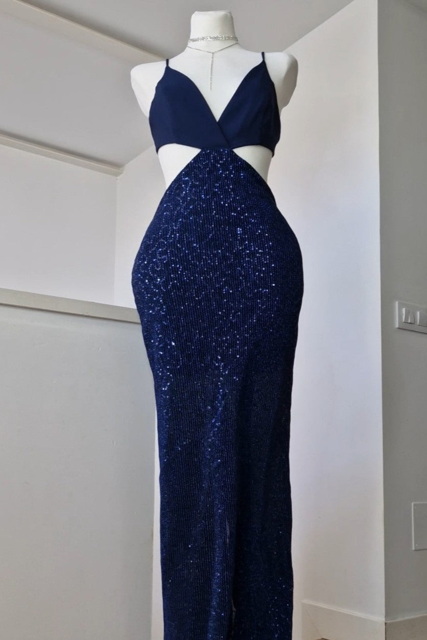 Long party dress with sequins and cut-out design