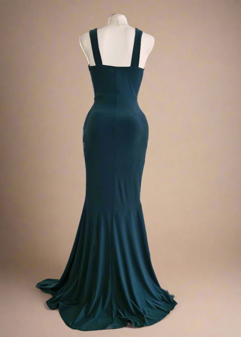 Long guest dress with ruffle detail
