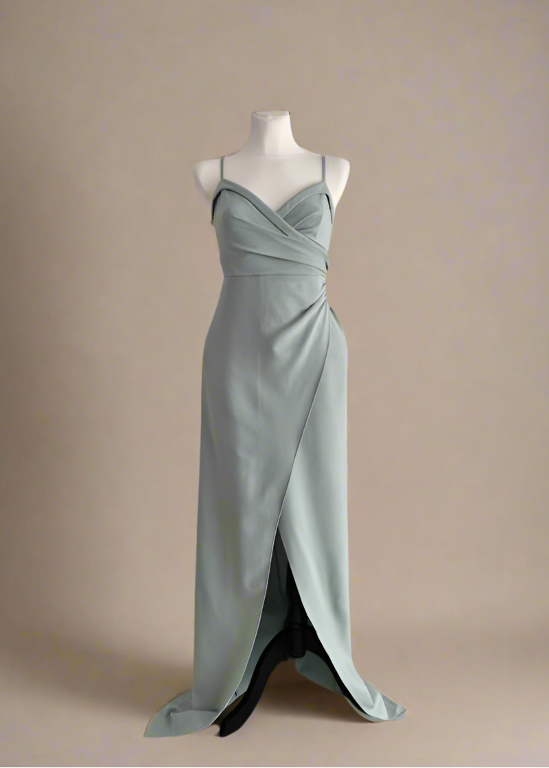 Elegant party dress with aqua green neckline