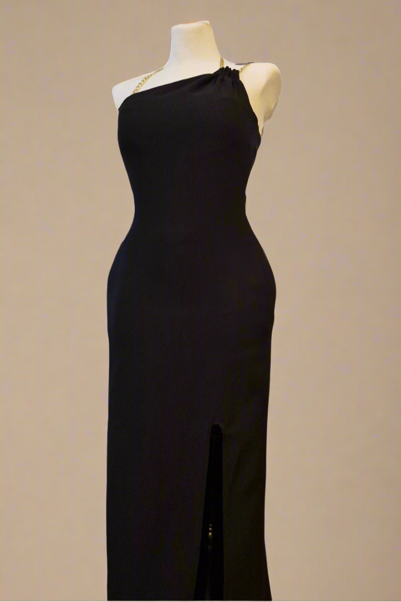 Long black party dress with slit