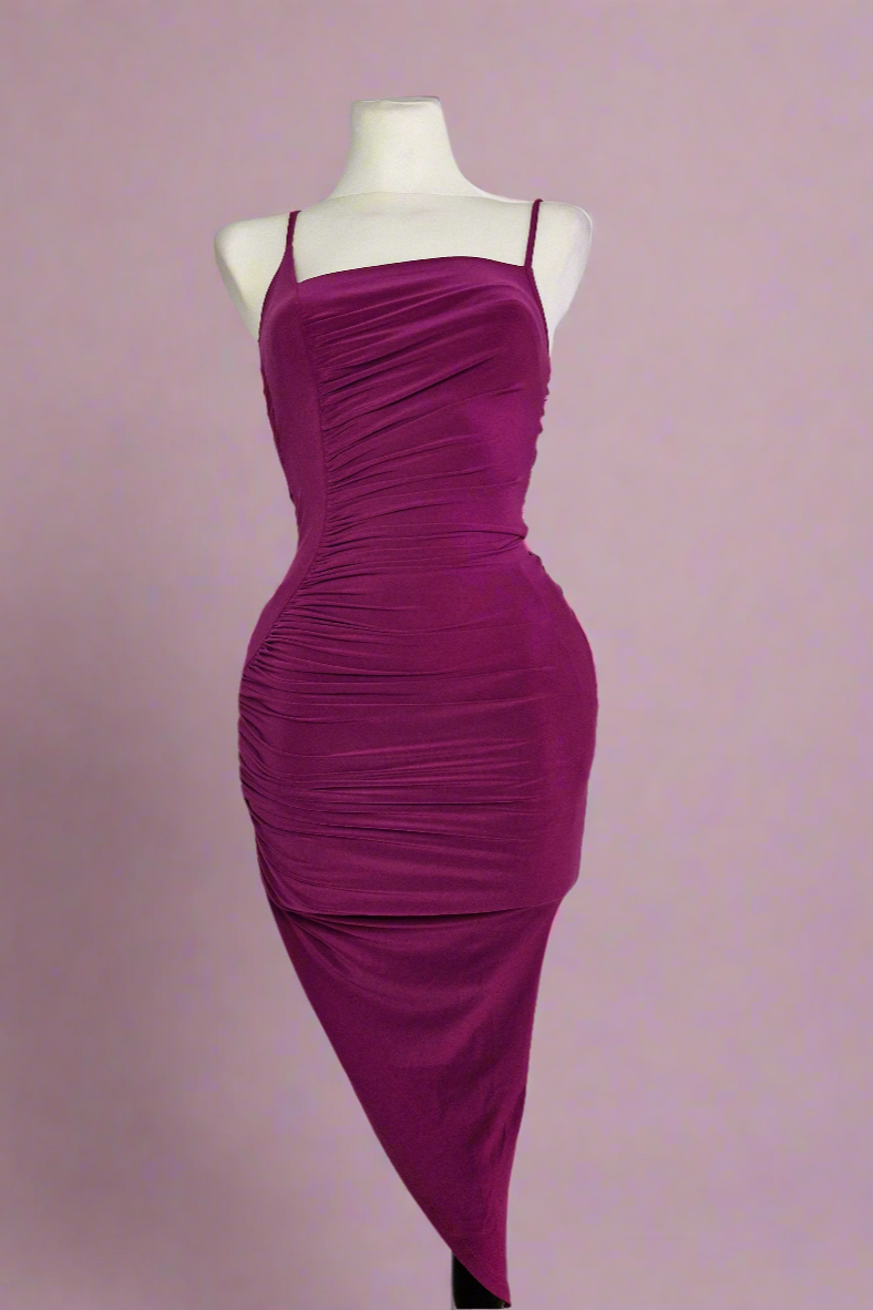 Short asymmetrical bougainvillea party dress