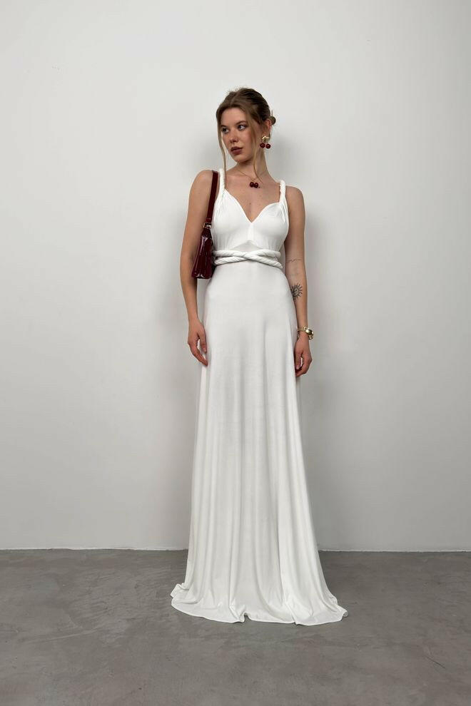 Long white multi-way dress with crossed back