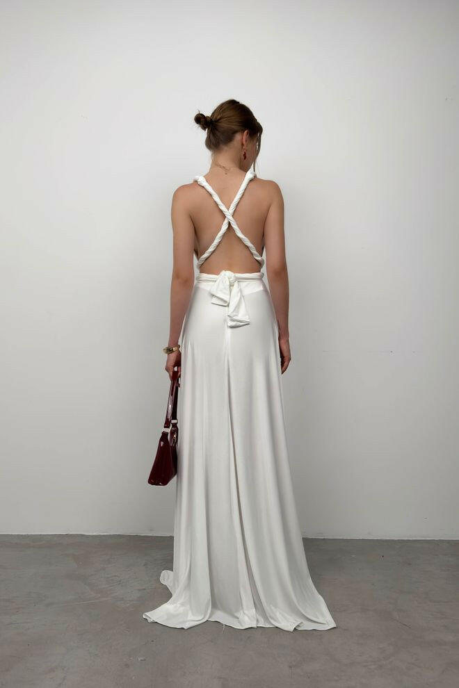 Long white multi-way dress with crossed back
