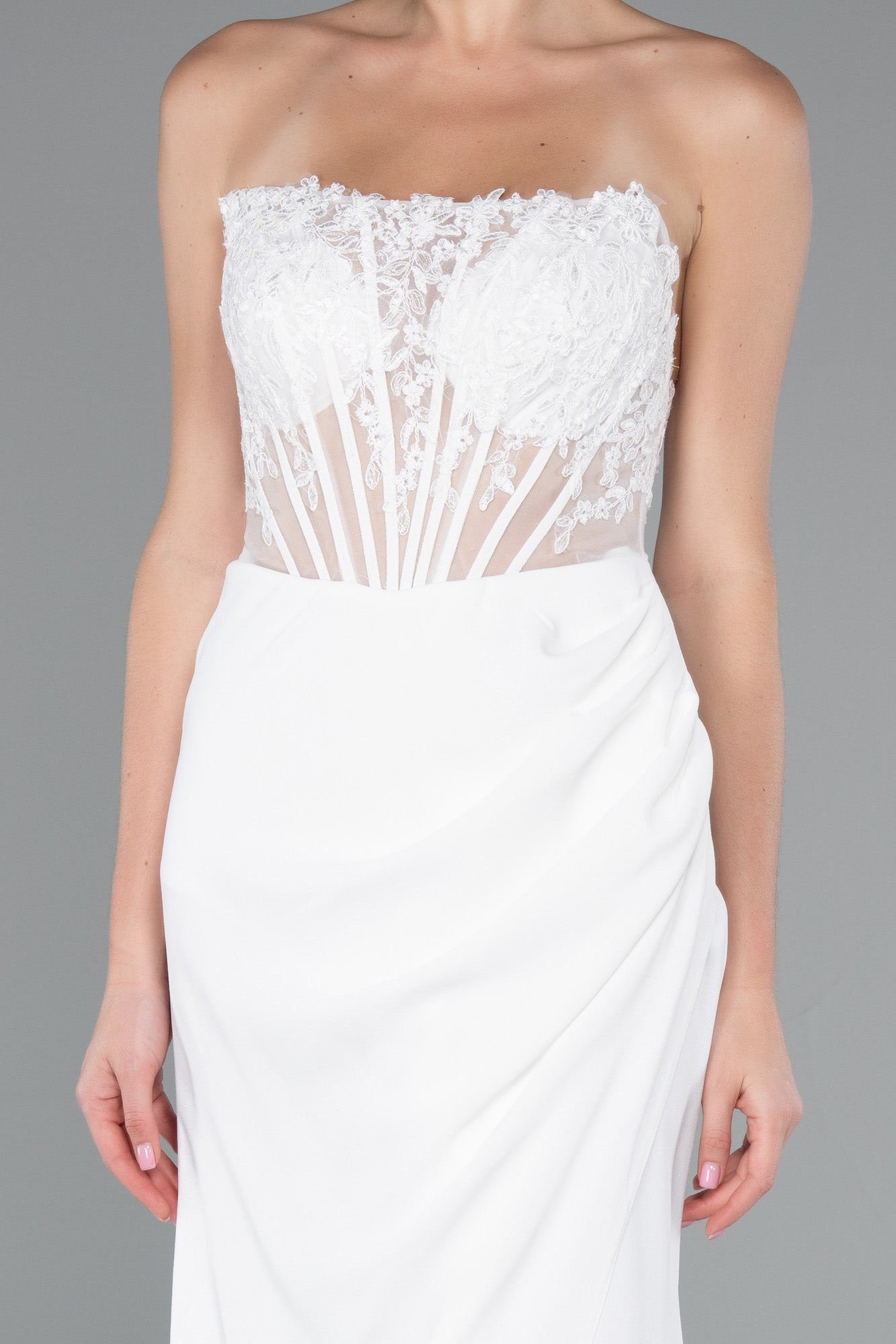 Strapless wedding dress with corset and slit
