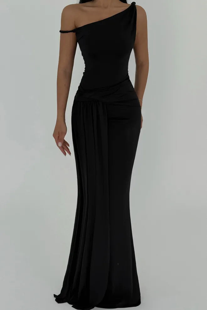 Long black asymmetrical party dress