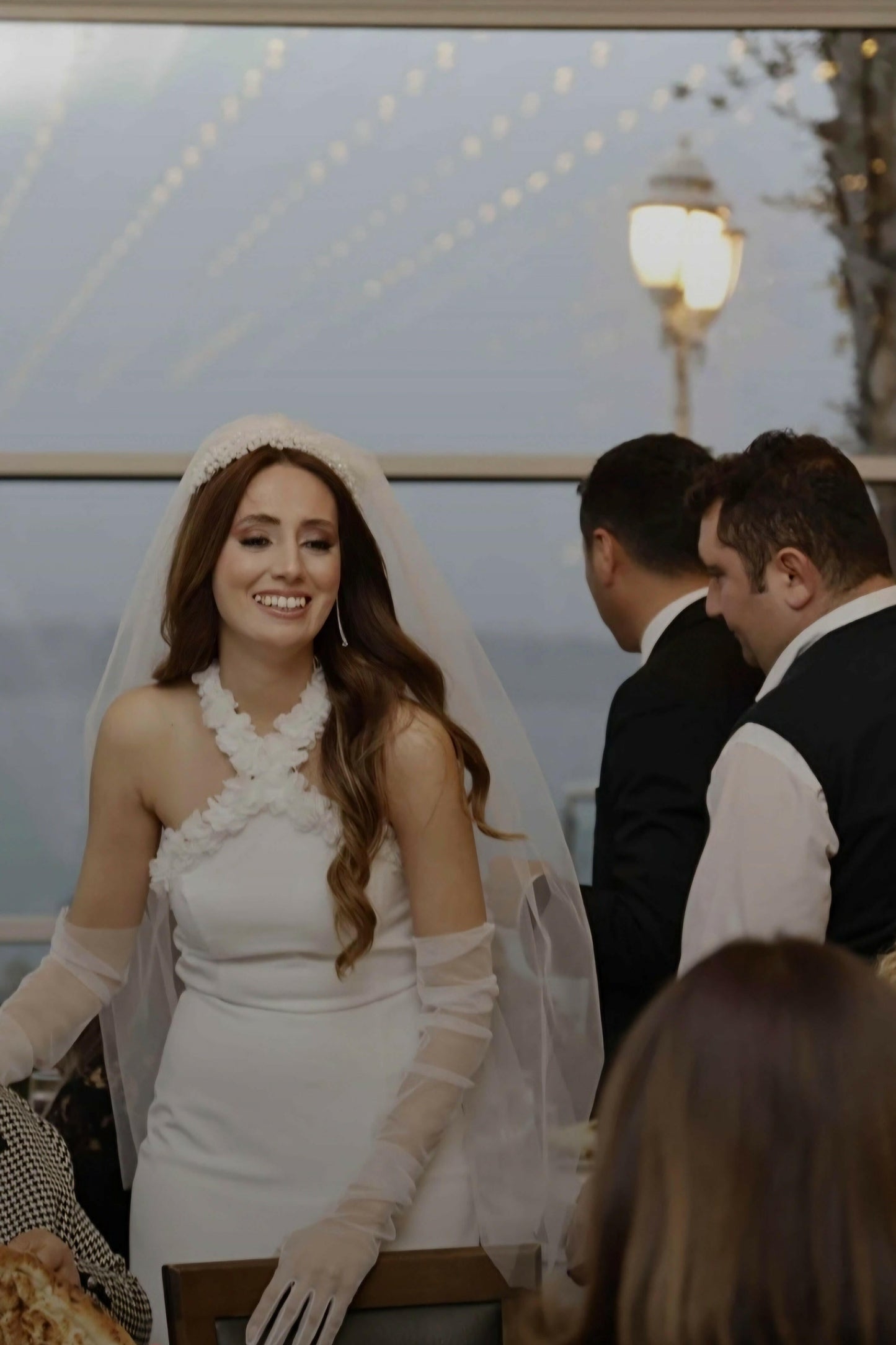 Elegant wedding dress with halter neck and slit