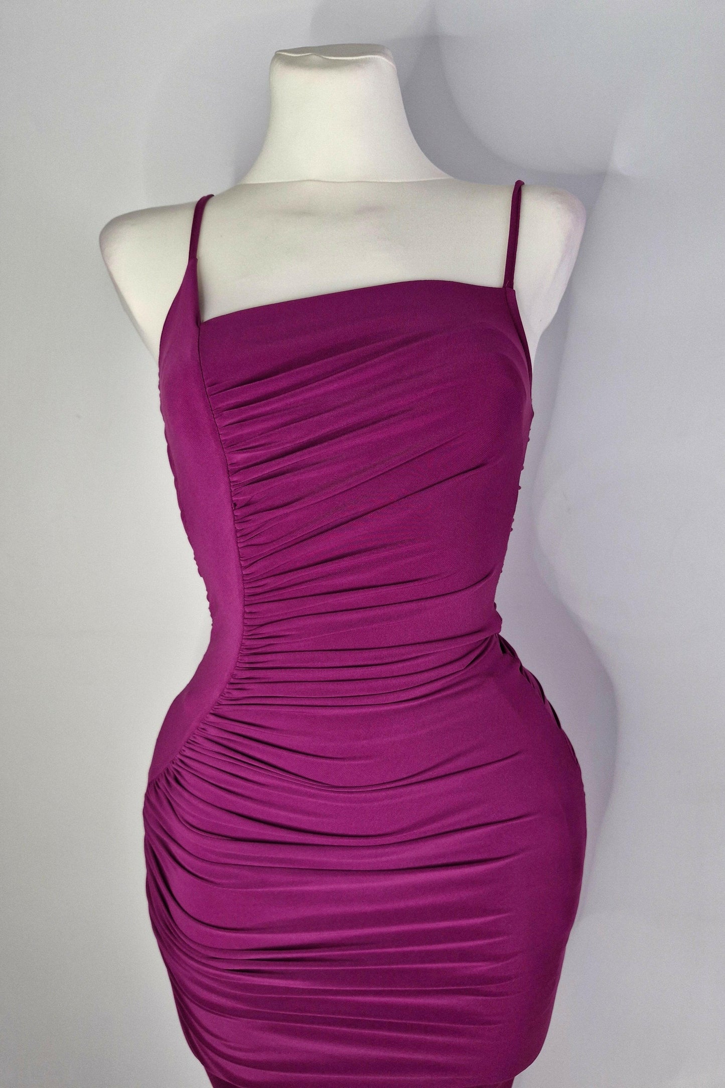 Short asymmetrical bougainvillea party dress