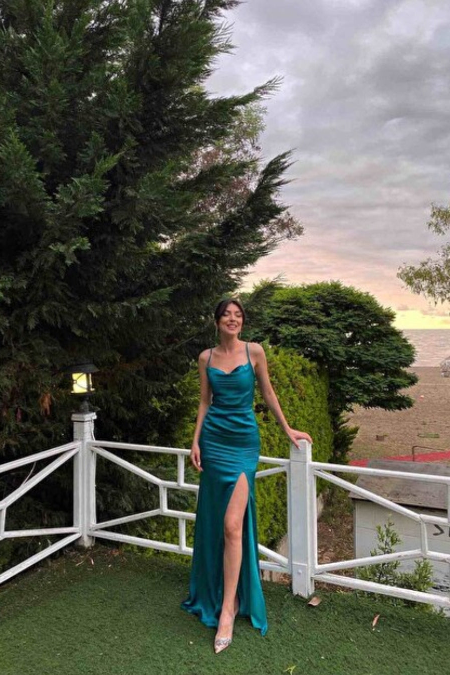 Long turquoise party dress