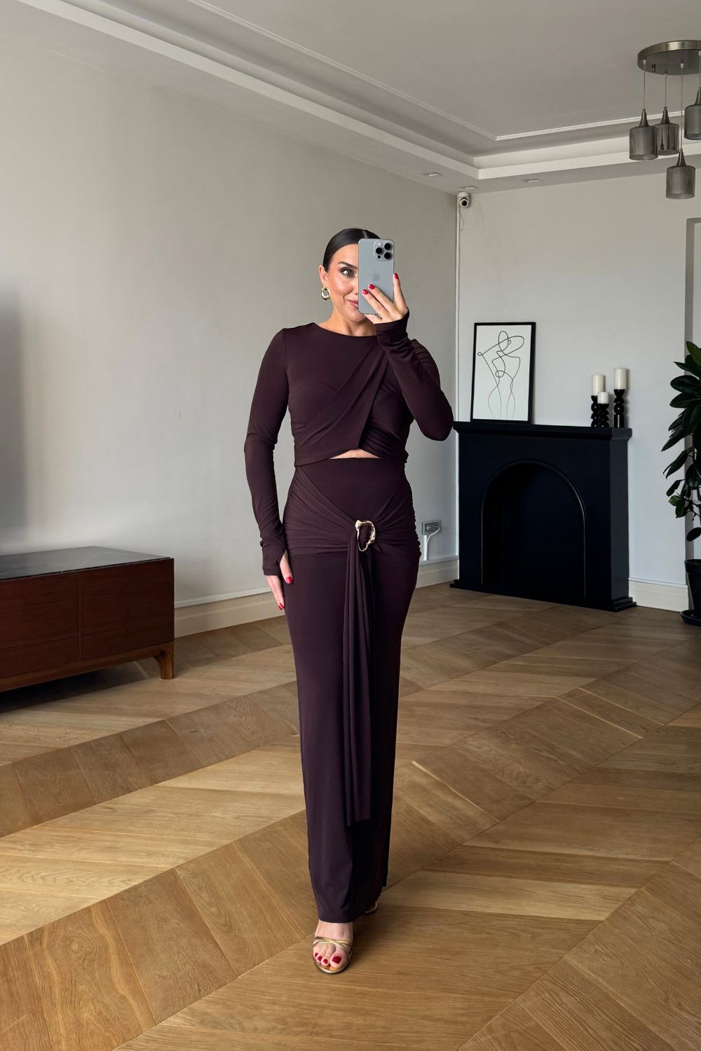 Conjunto dos piezas marrón chocolate