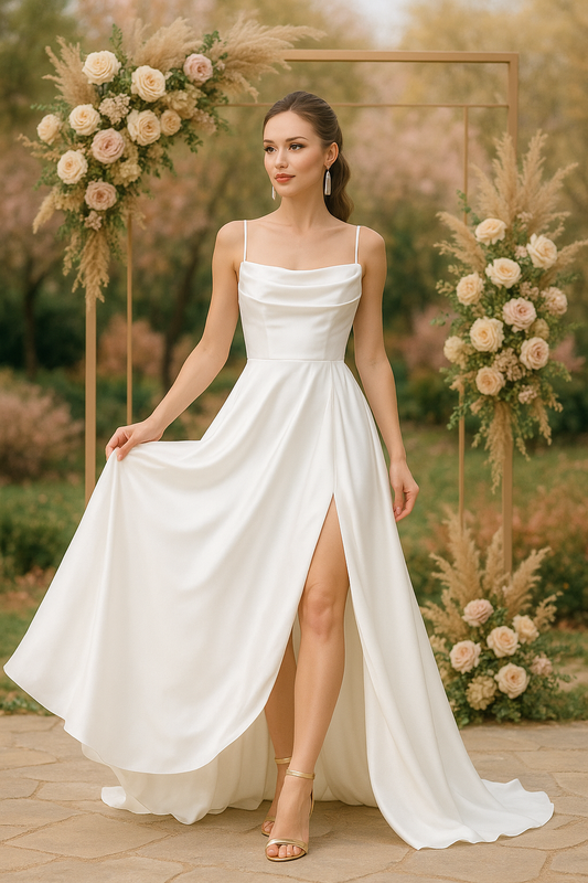 Off-white corset-style wedding dress