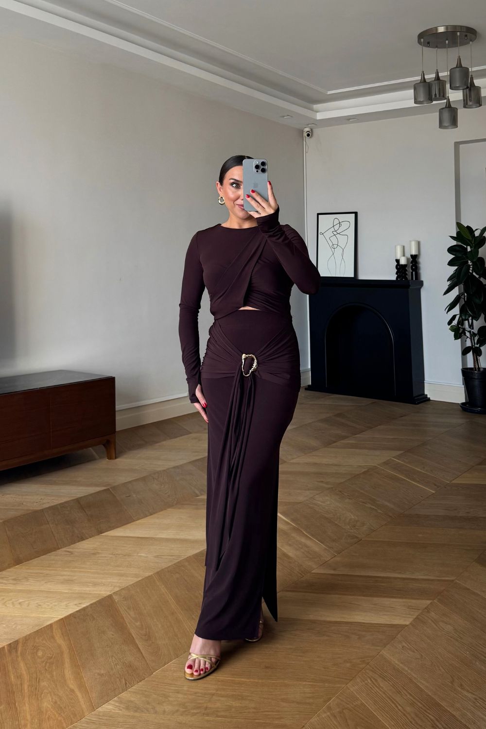 Conjunto dos piezas marrón chocolate