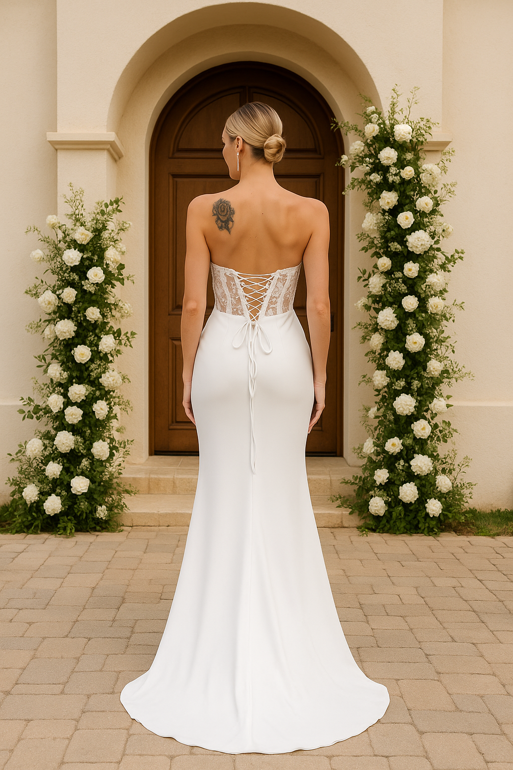 Strapless wedding dress with corset and slit