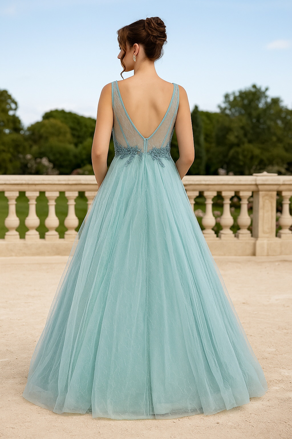 long blue tulle godmother dress