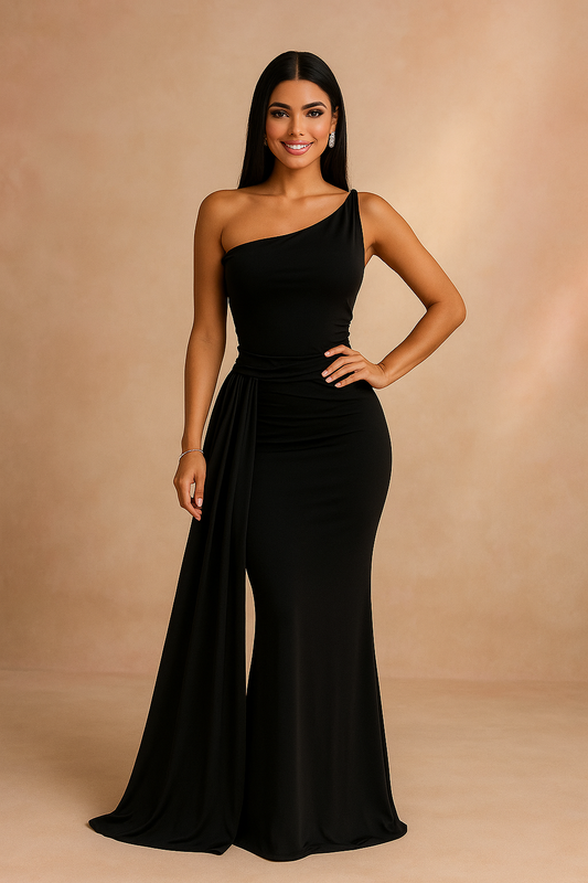Long black asymmetrical party dress