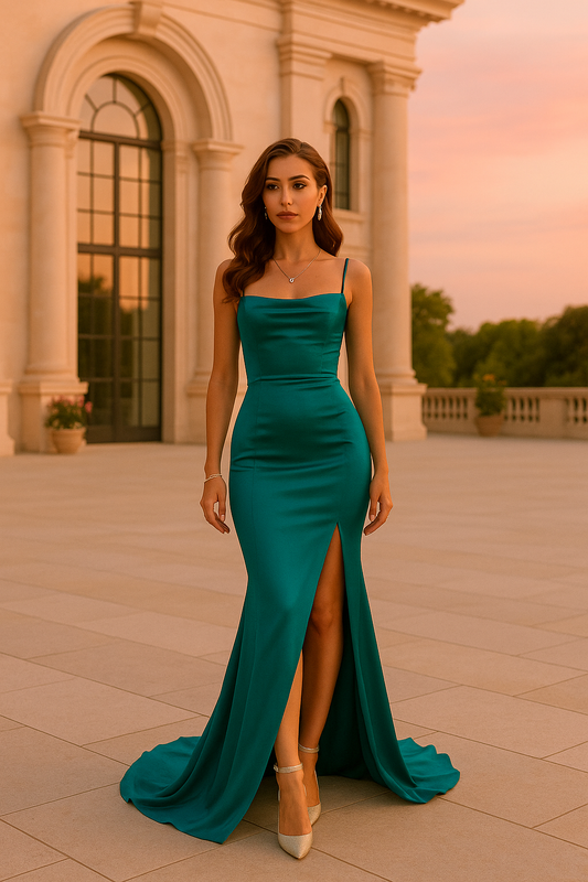 Long turquoise party dress